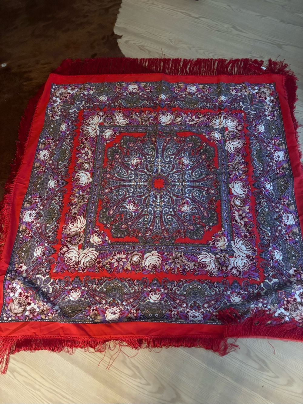 Red wool blend bi Floral Paisley Decorative Throw Scarf